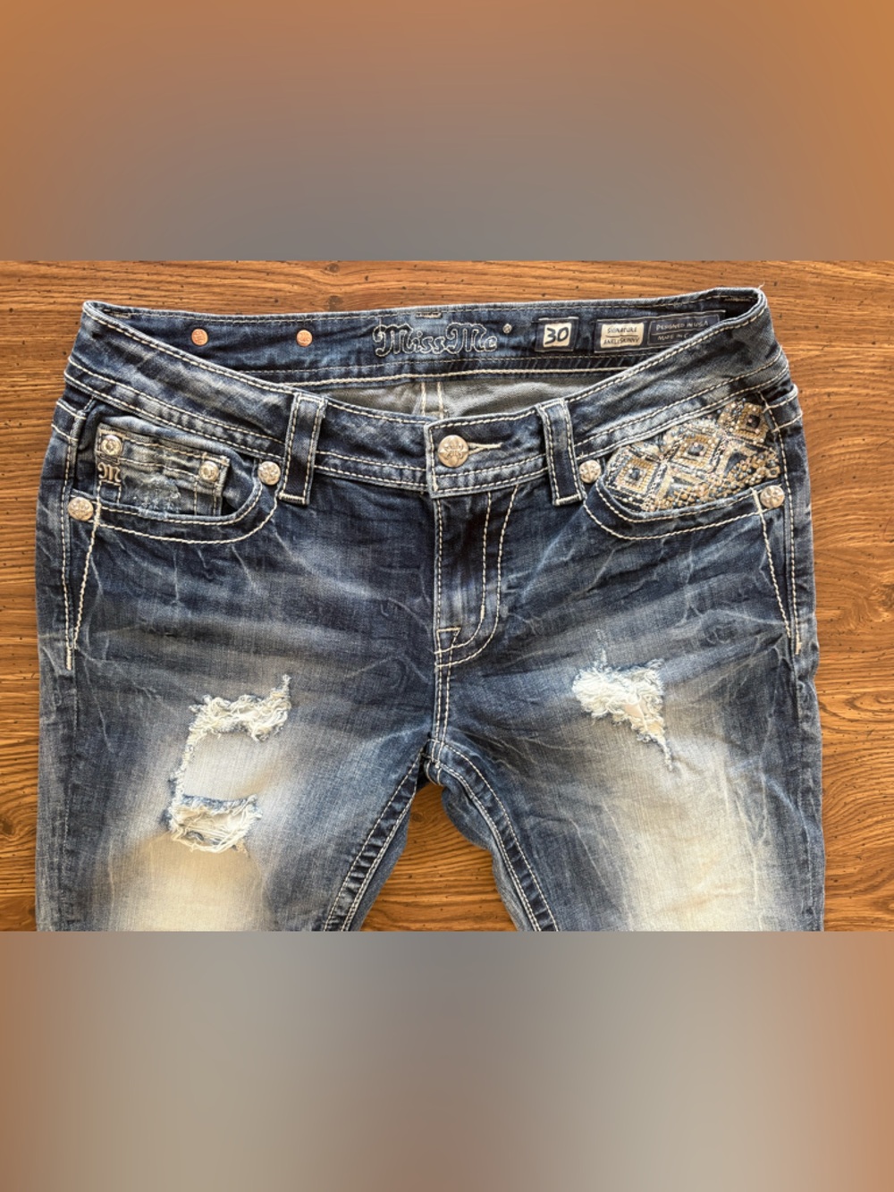 Miss Me Distressed Medium Blue Denim Jeans - Picture 3 of 13